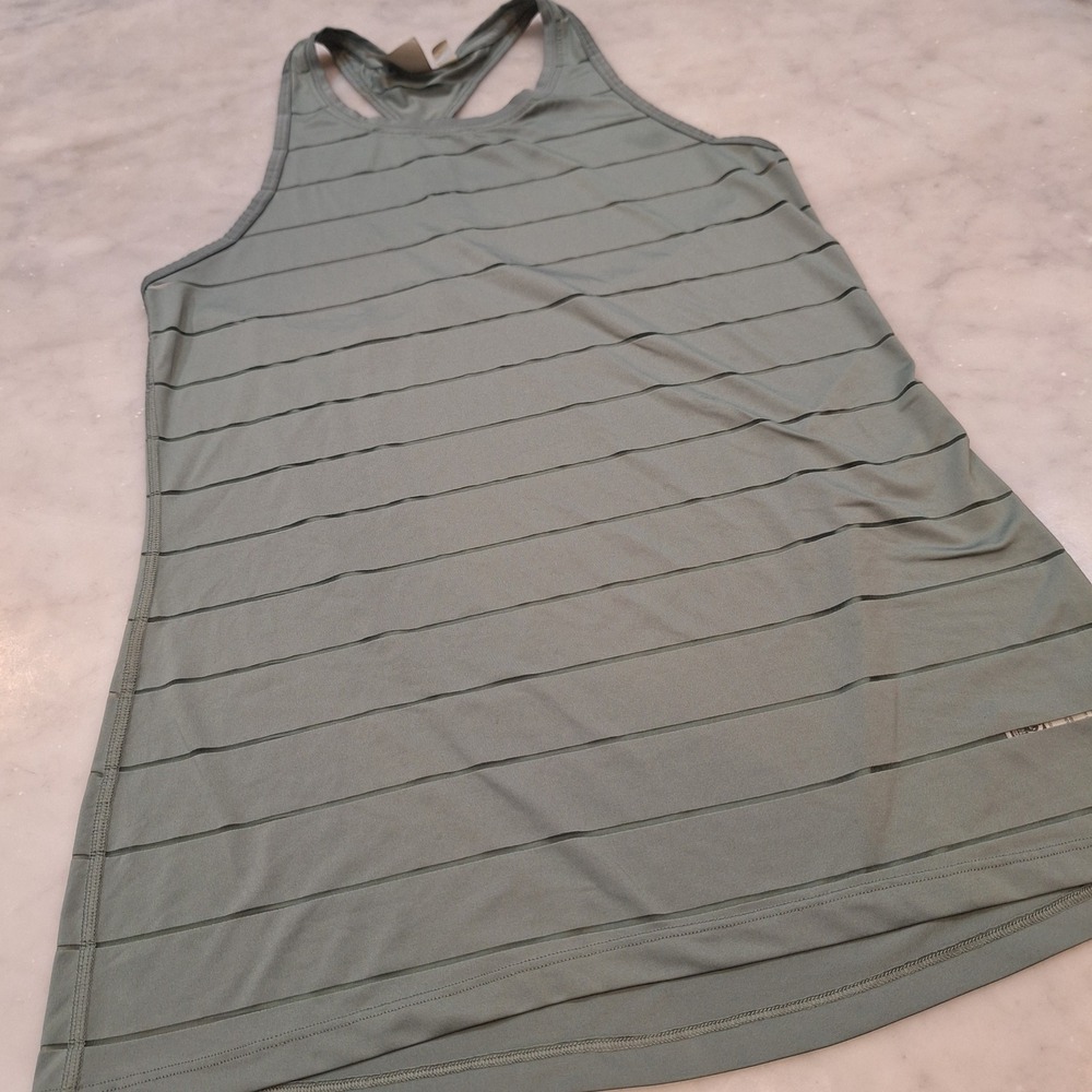 Athleta Tank Top Wom S Green Sheer Stripe Racerback Yoga Gym Activewear Running